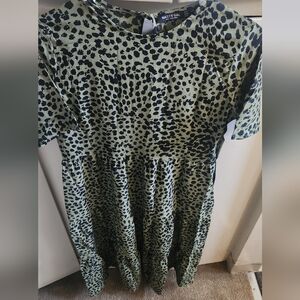 Nasty Gal Olive Green & Black Leopard Print Midi Dress